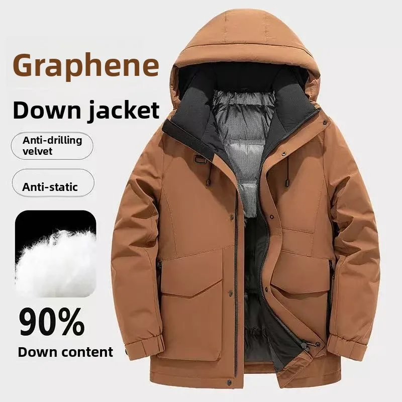 

2025 Autumn/Winter New Men's Hooded Down Jacket National Standard White Duck Down Thickened Warm Outdoor Down Jacket