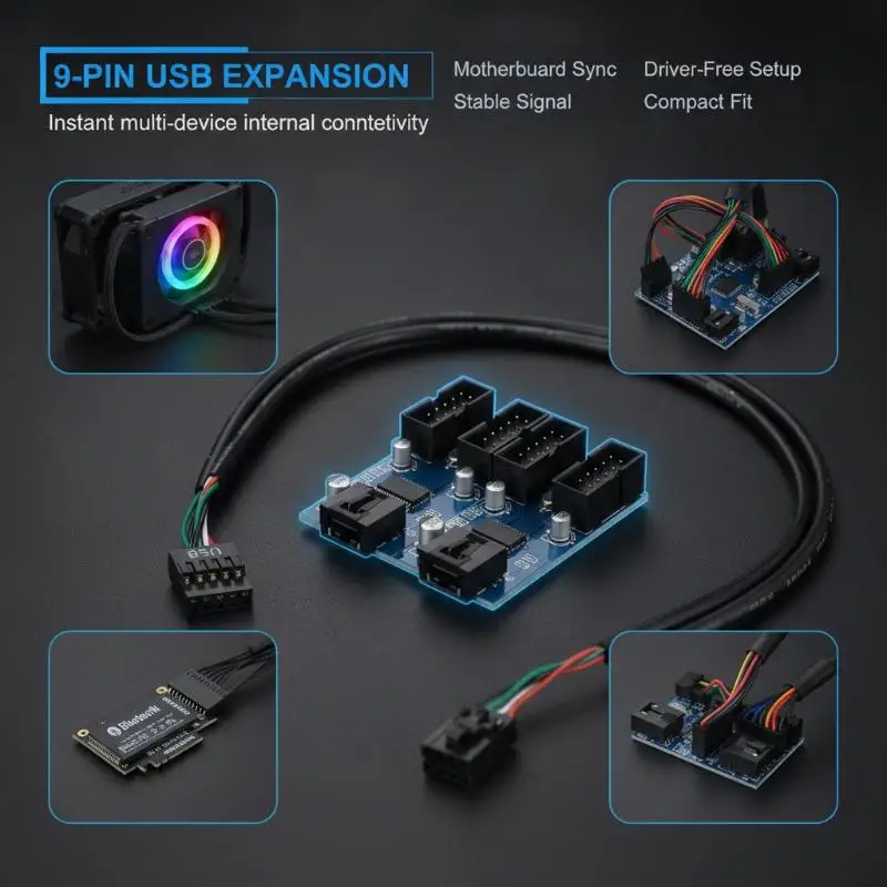 Internal USB Hub 1 to 4 Port USB 2.0 9Pin Header Adapter Reliable Performance for Small Business Desktop Deployment