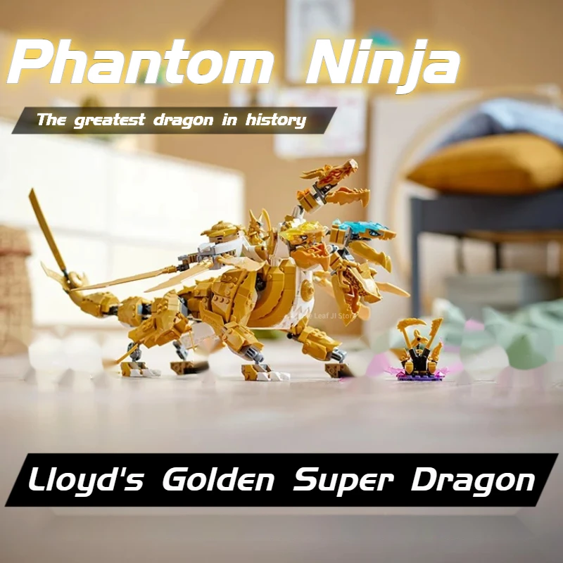 Phantom Ninja Lloyd Golden Spur Dragon Building Blocks Four-Headed Dragon Mech Bricks Toys Kids For Christmas And Birthday Gifts