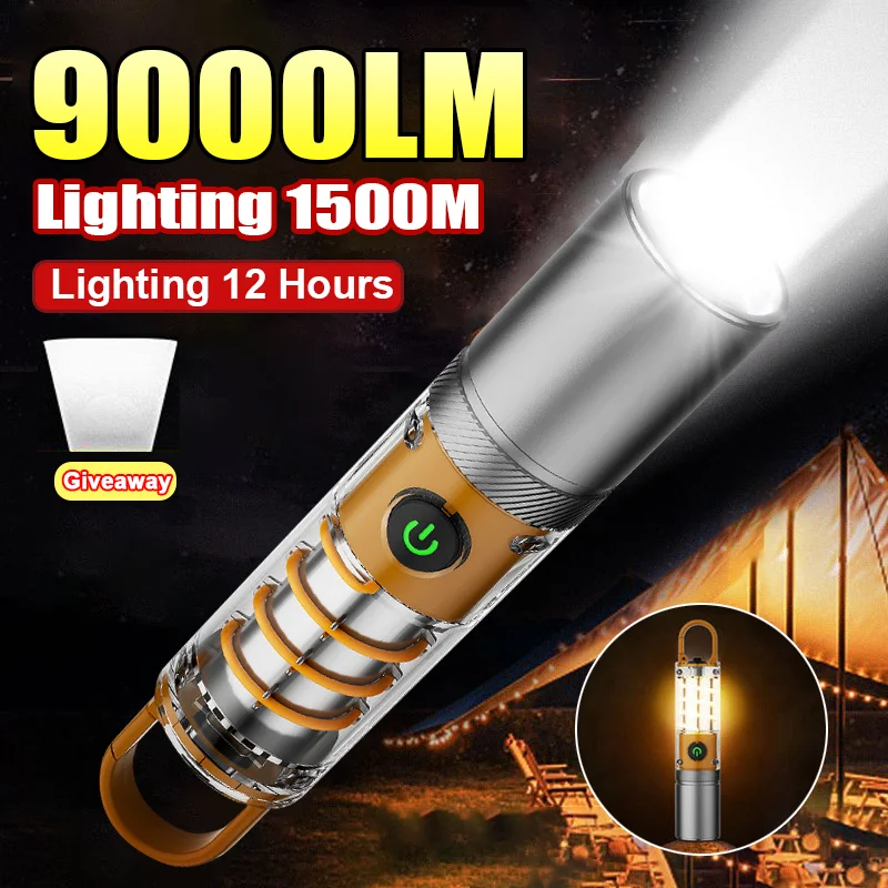 

Outdoor Portable Flashlight Rechargeable Type-c Camping Work Flashlight Torch Tent Light Zoom Strong Light Flashlights With Hook