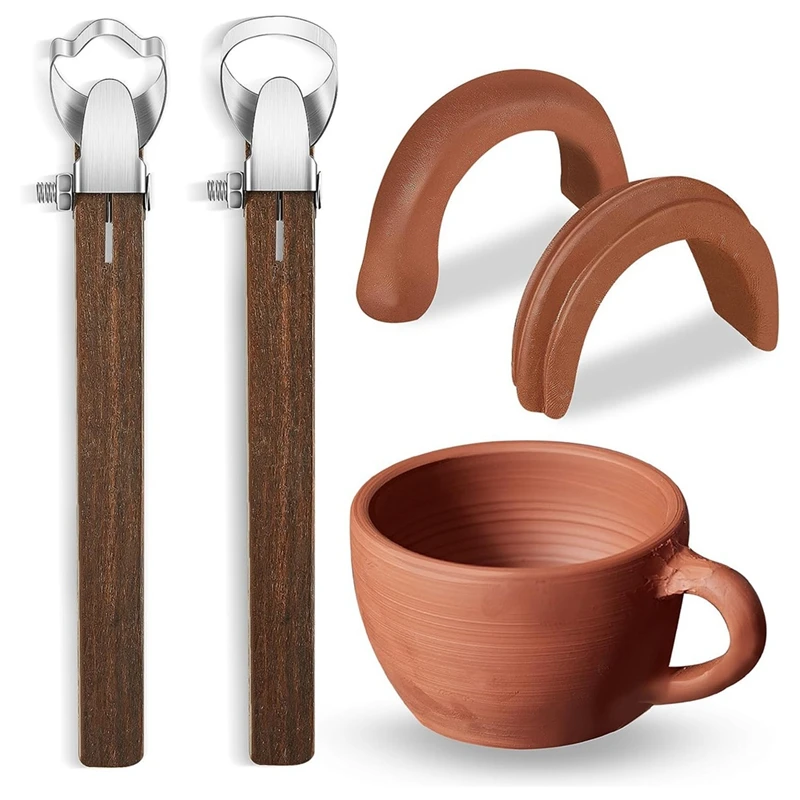 2 Pieces Sculpture Scraper Pottery Carving Tool Pottery Cup Handle Shape Tool Clay Extruder Tool With Wooden Handle Easy To Use