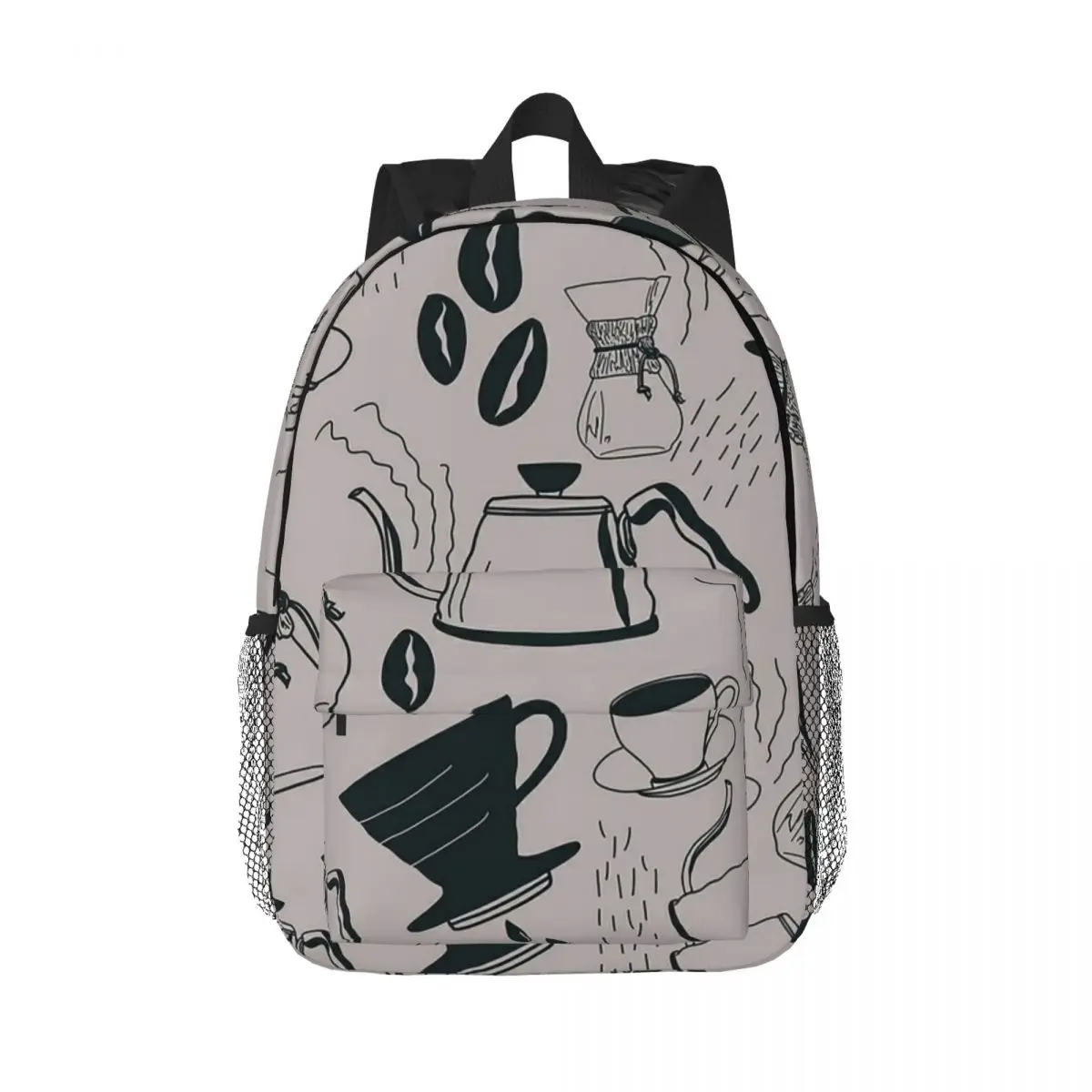 Collage de café, Barista Brewing (gris lila), mochilas para niños y niñas, mochilas escolares para niños, mochila de viaje, bolso de hombro