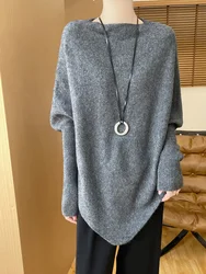 New Fashion 100% Merino Wool Women Pullover Autumn Winter Office Lady Knitted Shawl Long Sleeve Loose Top Female Popular Sweater