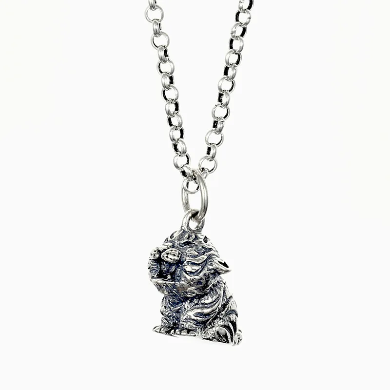 S925 Sterling Silver Tiger pendant men and women retro distressed cute tiger pendants Chinese zodiac Tiger ornament