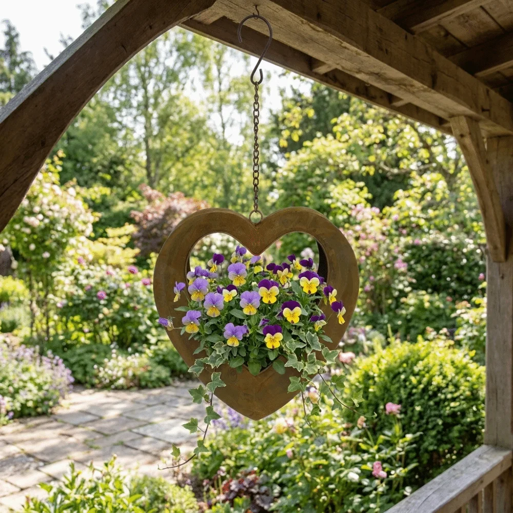 DIY Farmhouse Style Retro Metal Plant Hangers Heart Shape Romantic Hanging Flower Pot Iron Succulent Plant Hanger Gift