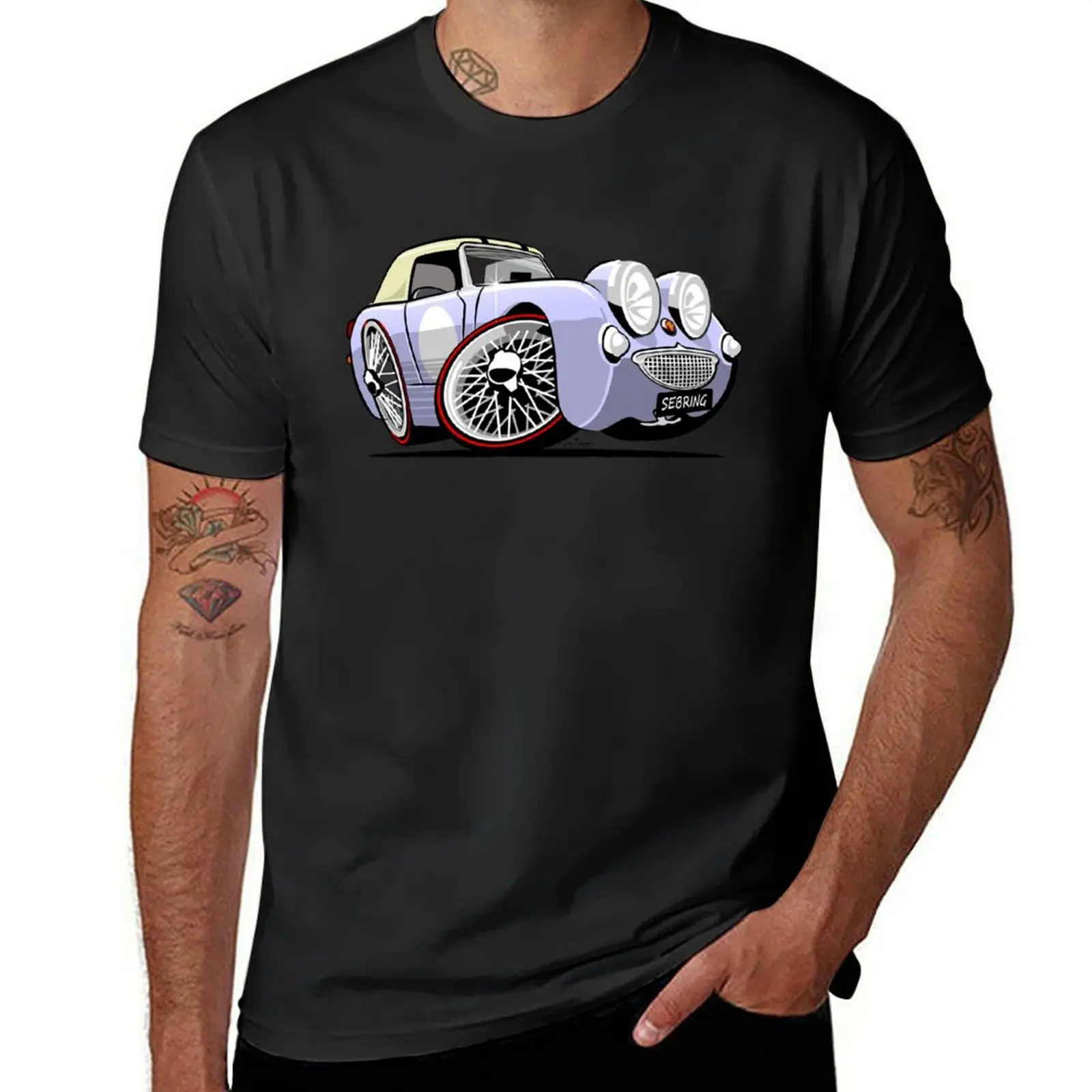 Austin Healey Sprite caricature Sebring blue T-Shirt customizeds quick-drying oversized t shirt men