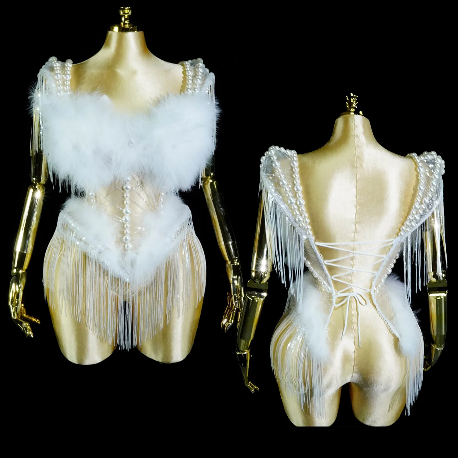 Przezroczysty płaszcz z siateczki, białej koronki i frędzli, elegancki strój na studniówkę, taniec, dla piosenkarki, na scenę, na wieczorne przyjęcie, urodziny, do klubu nocnego.