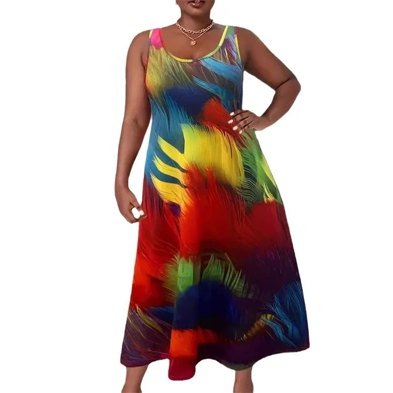 فستان ميدي بدون أكمام مطبوع عليه طلاء ريترو شجرة عيد الميلاد للنساء على شكل حرف A فستان رسمي للحفلات والعطلات هدية احتفالية للعائلة #5