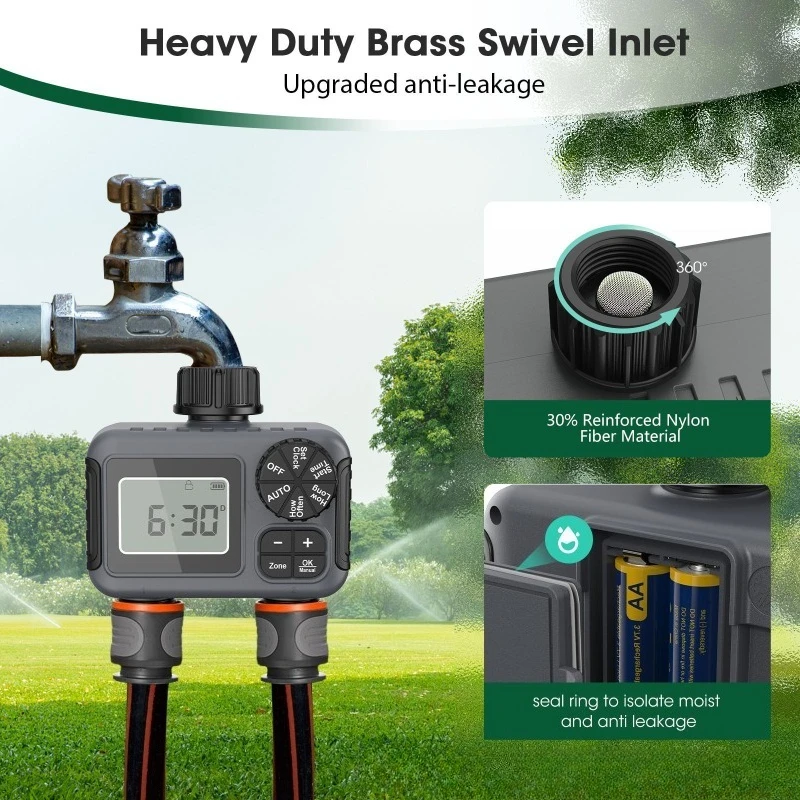 Dual Outlet Automatic Water Timer Two‑Channel Garden Irrigation Controller For Household Plant Watering