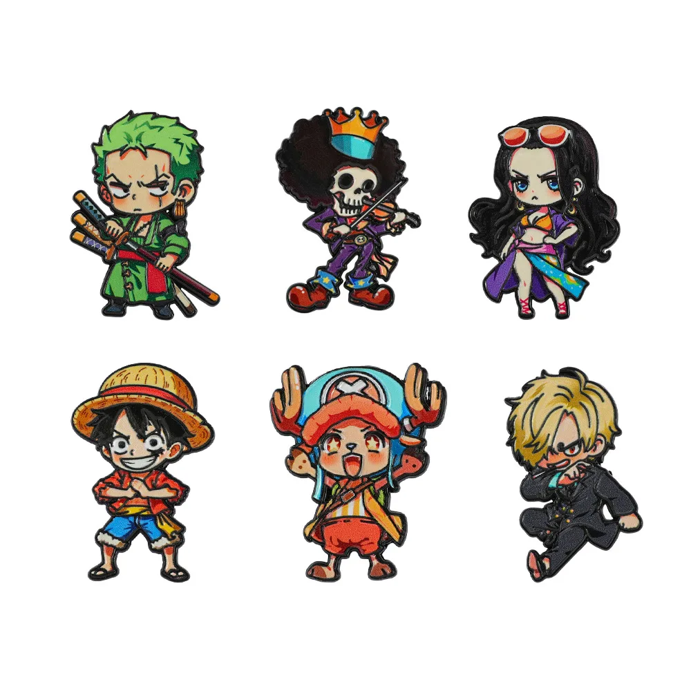Anime Metal Enamel Brooch Set with Straw Hat Luffy Roronoa Zoro Pirate Story Cosplay Pins Unisex Bag
