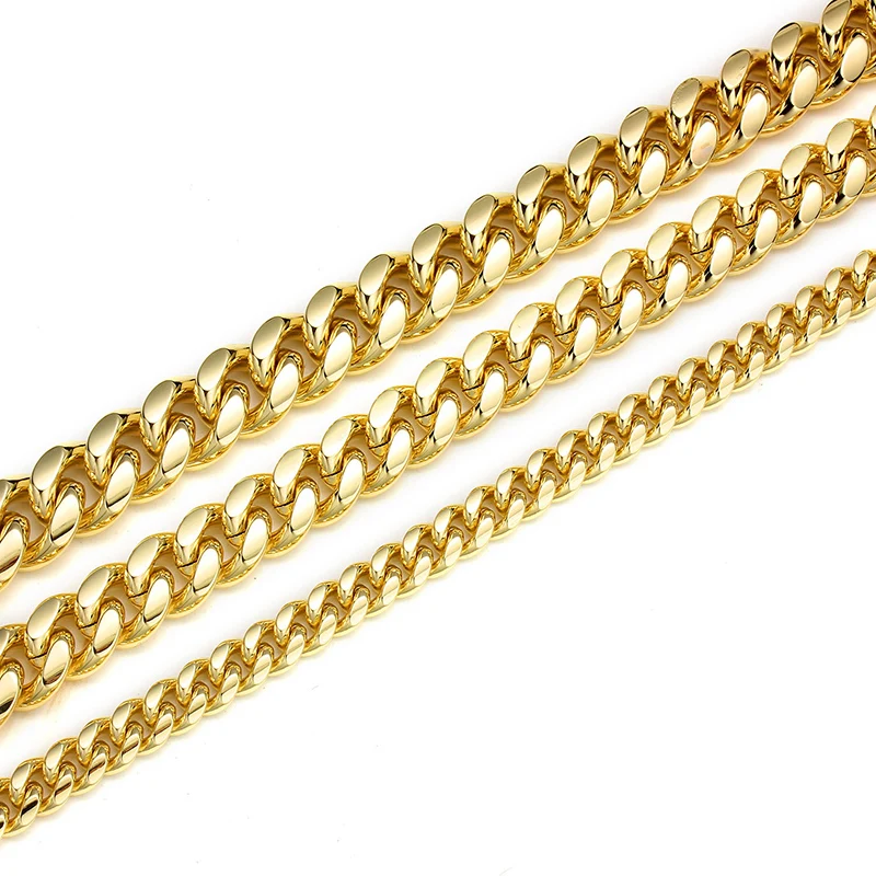 6-14mm Gold Silver Color Stainless Steel Cuban Miami Chains Necklaces CZ Zircon Box Lock Link Chain for Men Hip Hop Rock jewelry