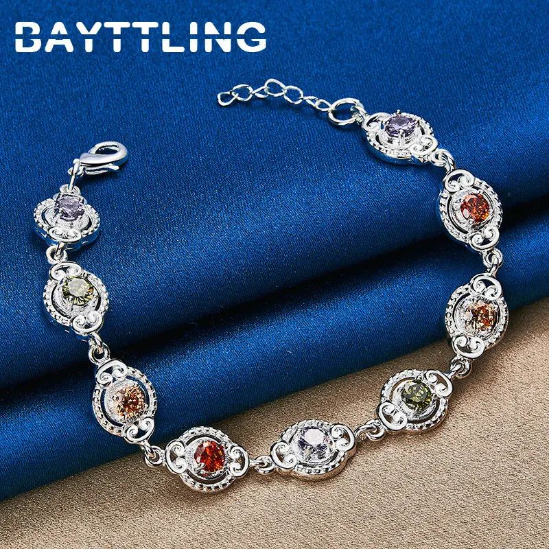 

Original 8 Inches 925 Sterling Silver Color Round Zircon Bracelet For Women Fashion Party Wedding Wife Charm Jewelry Accessories