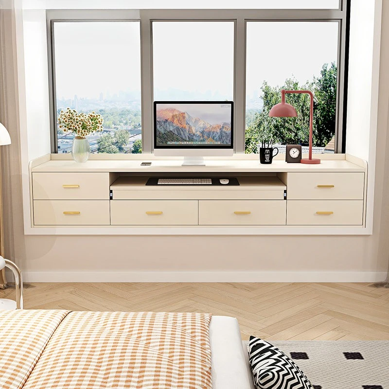 

Cream wind pull-out bay window desk balcony renovation computer desk floor-to-ceiling drawer retractable locker bedroom 8L56