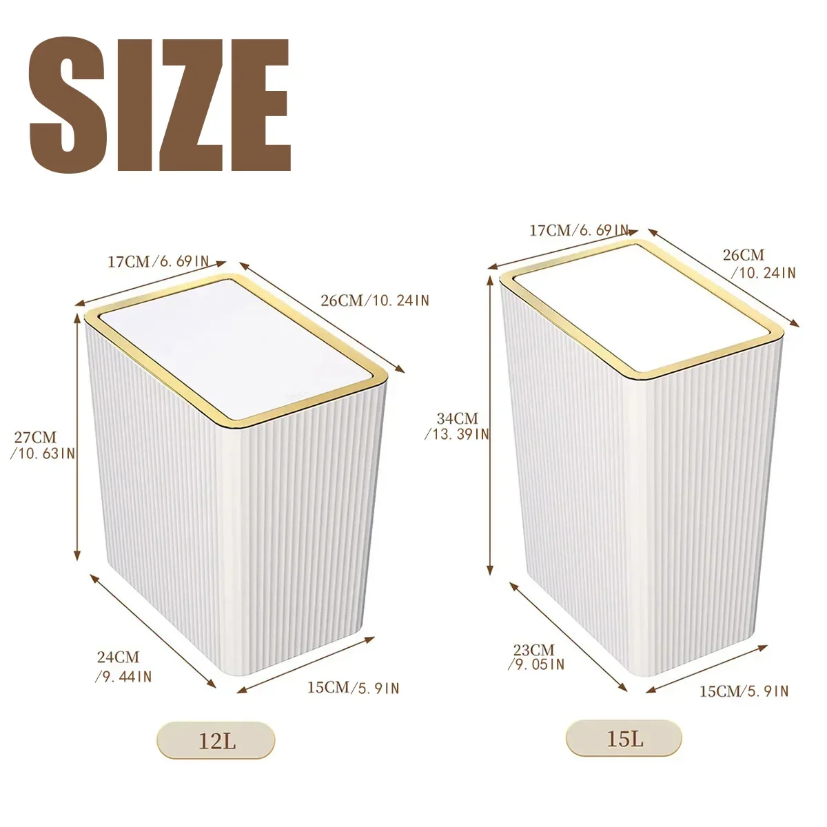 12/15L Press Trash Can Household with Lid Semi Automatic Slim Large Capacity Container Luxury Toilet Waterproof Garbage Bin Can