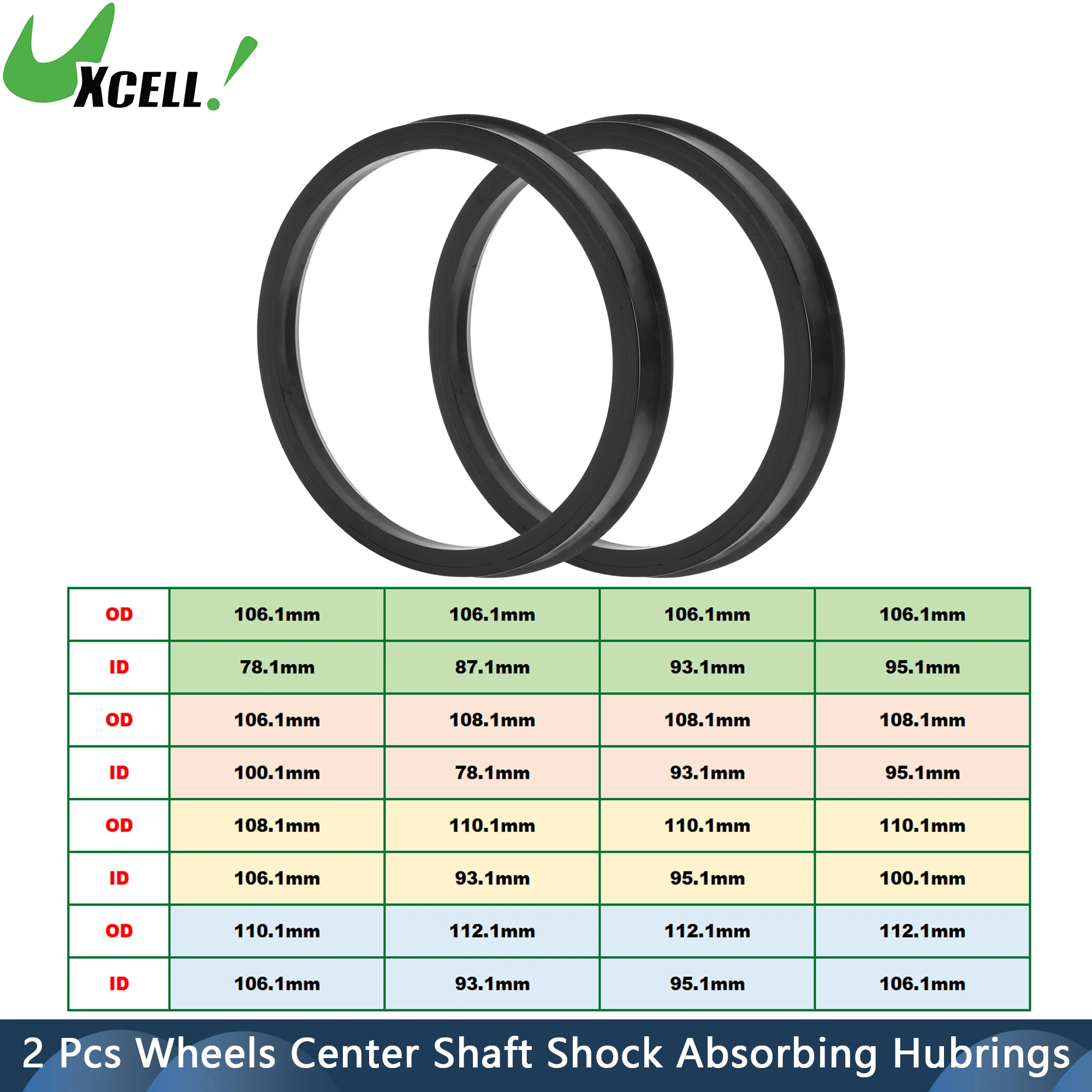 UXCELL 2pcs Car Wheel Hub Centric Rings OD 106.1mm 108.1mm to ID 78.1/95.1/100.1/106.1mm Wheels Center Shaft Shock Hubrings