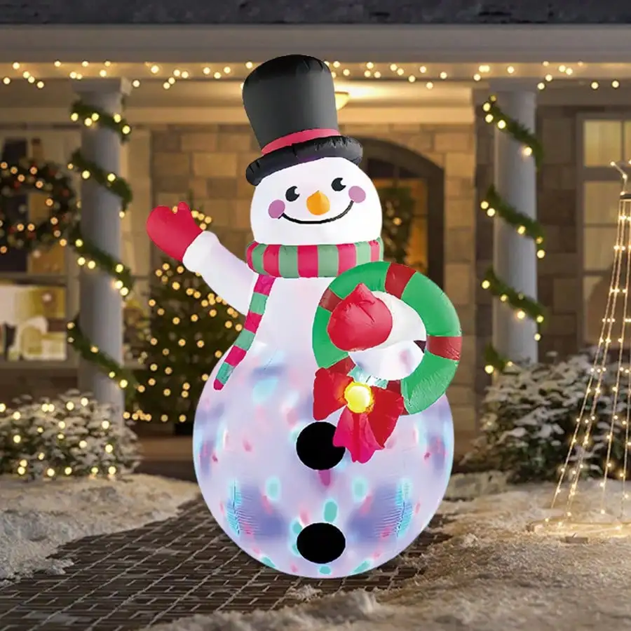Cute Gingerbread Man Blow up Christmas Yard Decoration Outdoor Indoor Home Lawn Garden Decor Festive Inflatable Holiday Decor