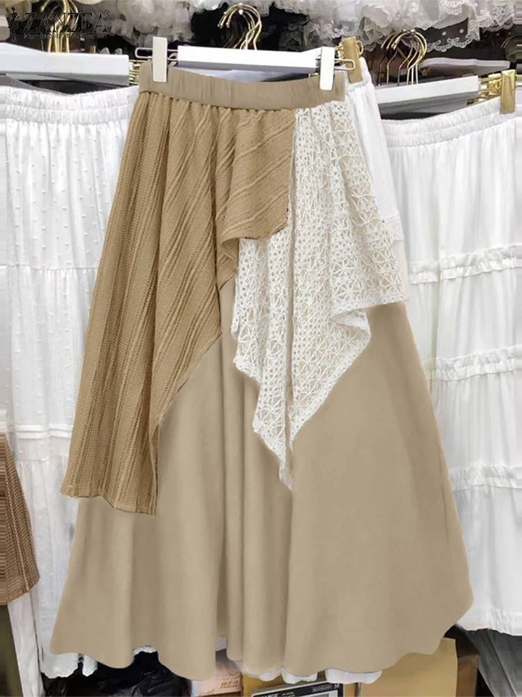 ZANZEA bohème longues jupes Maxi femmes dentelle Patchwork Vintage jupes 2025 été taille haute à volants vacances décontracté jupes