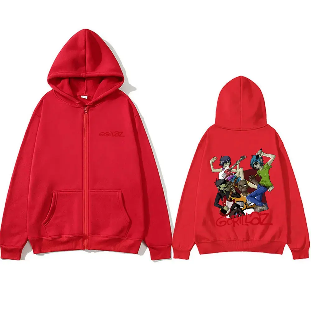 Rock Band Gorillaz Graphic Zipper Hoodie Men Women Hip Hop Gothic Oversized Zip Up Jacket Men's Casual Vintage Zip Up Sweatshirt