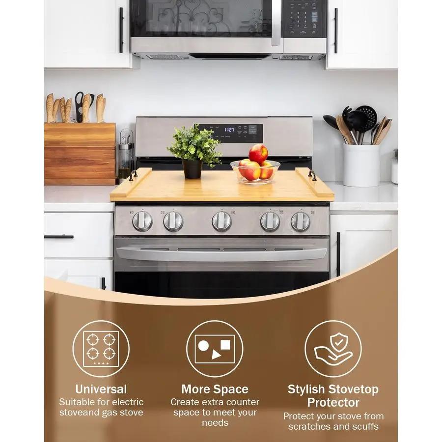 Osłona na kuchenkę, 30 x 22 cm, bambusowa deska do krojenia z uchwytami, na kuchenkę elektryczną, palniki gazowe, osłona na zlew, do kampera