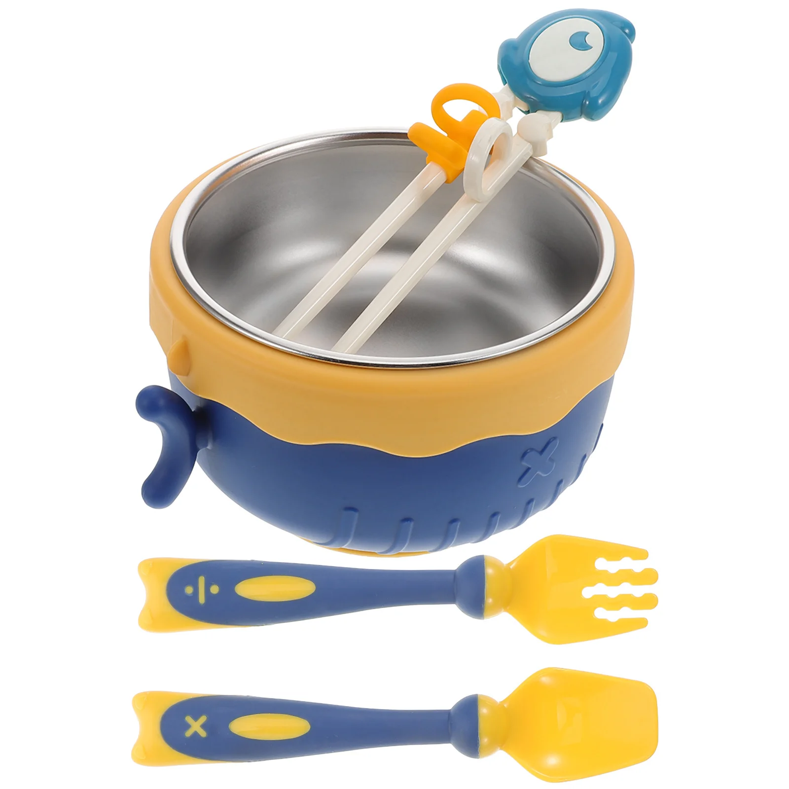 

4Pcs Stainless Steel Baby Bowls Detachable Insulated Sky-Blue Suction Base Ramen Bowls Spoon Fork Chopsticks Toddler