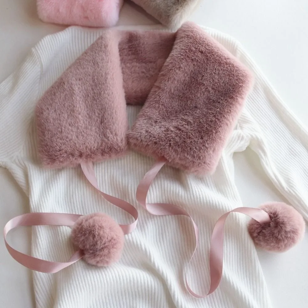 Kawaii Thickened Imitation Fur Rabbit Scarf Warm Tie Rope Soft Scarf Hairball Women Shawl Women