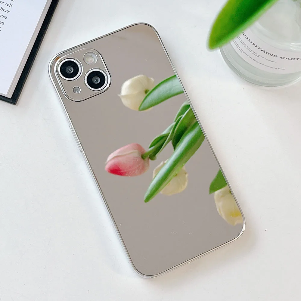 Серебристый ударопрочный чехол с зеркалом для макияжа для iPhone 15, 16 Pro, 11, 12, 13, 14 Pro Max, X, XR, XS, задняя крышка телефона, чехол-бампер для объектива камеры