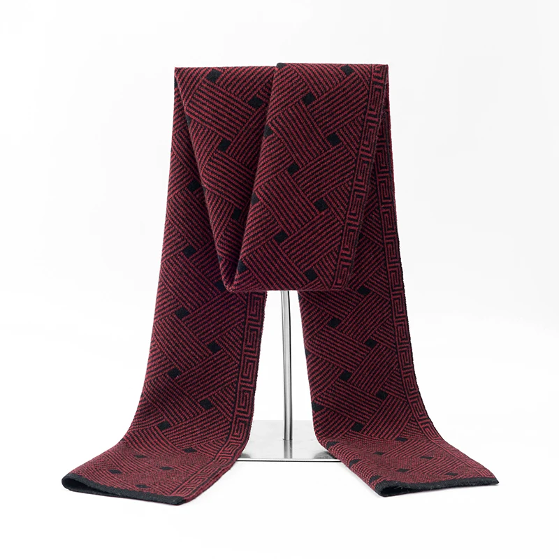 100% الكشمير وشاح من الصوف الشتاء الدفء شال طويل التفاف الرجال الموضة مخطط لينة الأغنام الصوف الحياكة الأوشحة 180 سنتيمتر طول #5