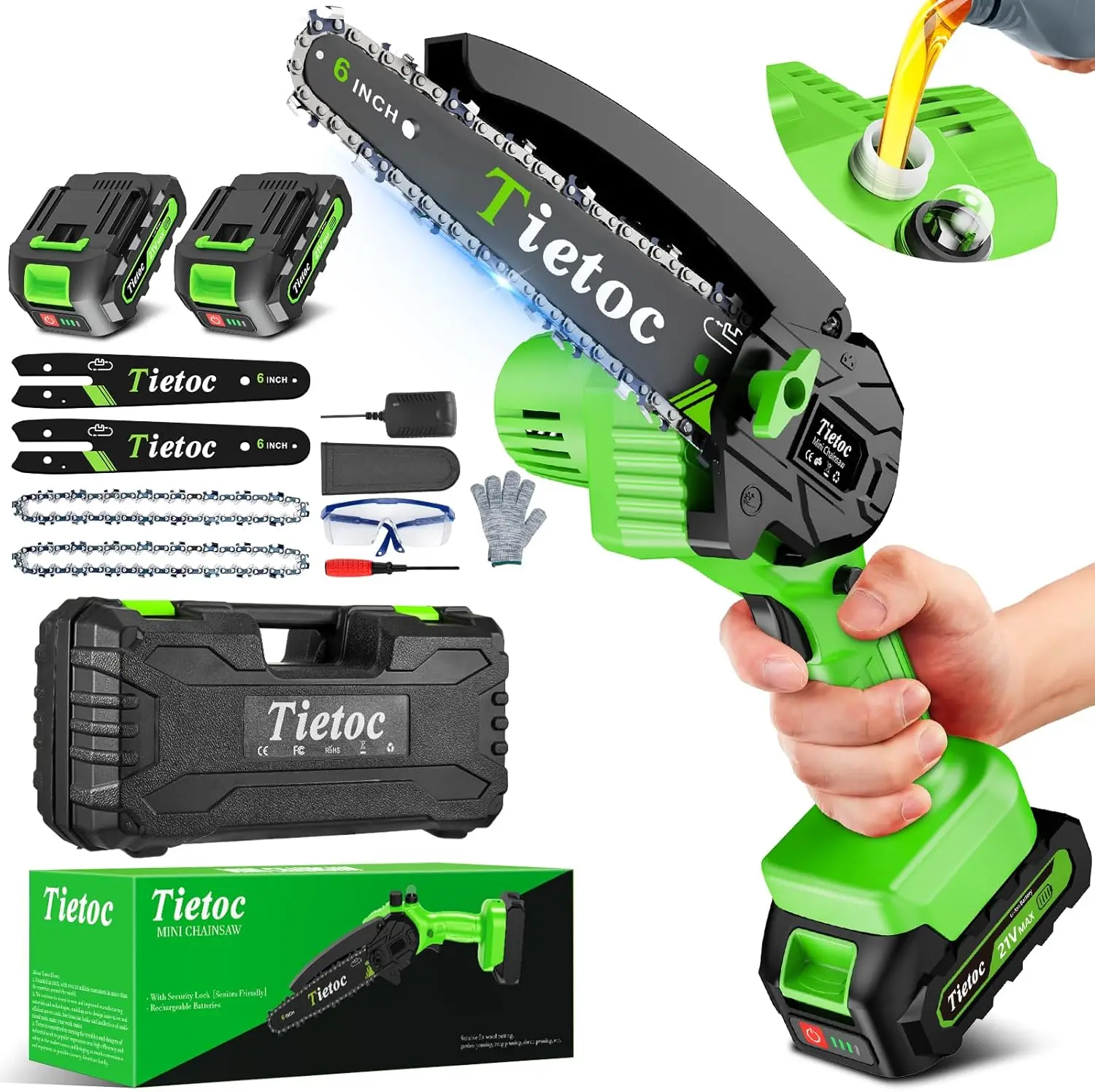 

Mini Chainsaw 6 Inch Cordless [Gardener Friendly] Super Handheld Rechargeable Chain Saw With 2 Batteries, Small Electric Chainsa