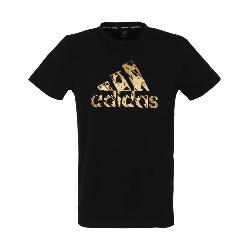 

Adidas Men's Black Short - Sleeve T - Shirt, Crew Neck, Gold Distressed Logo Print, for Casual & Sports