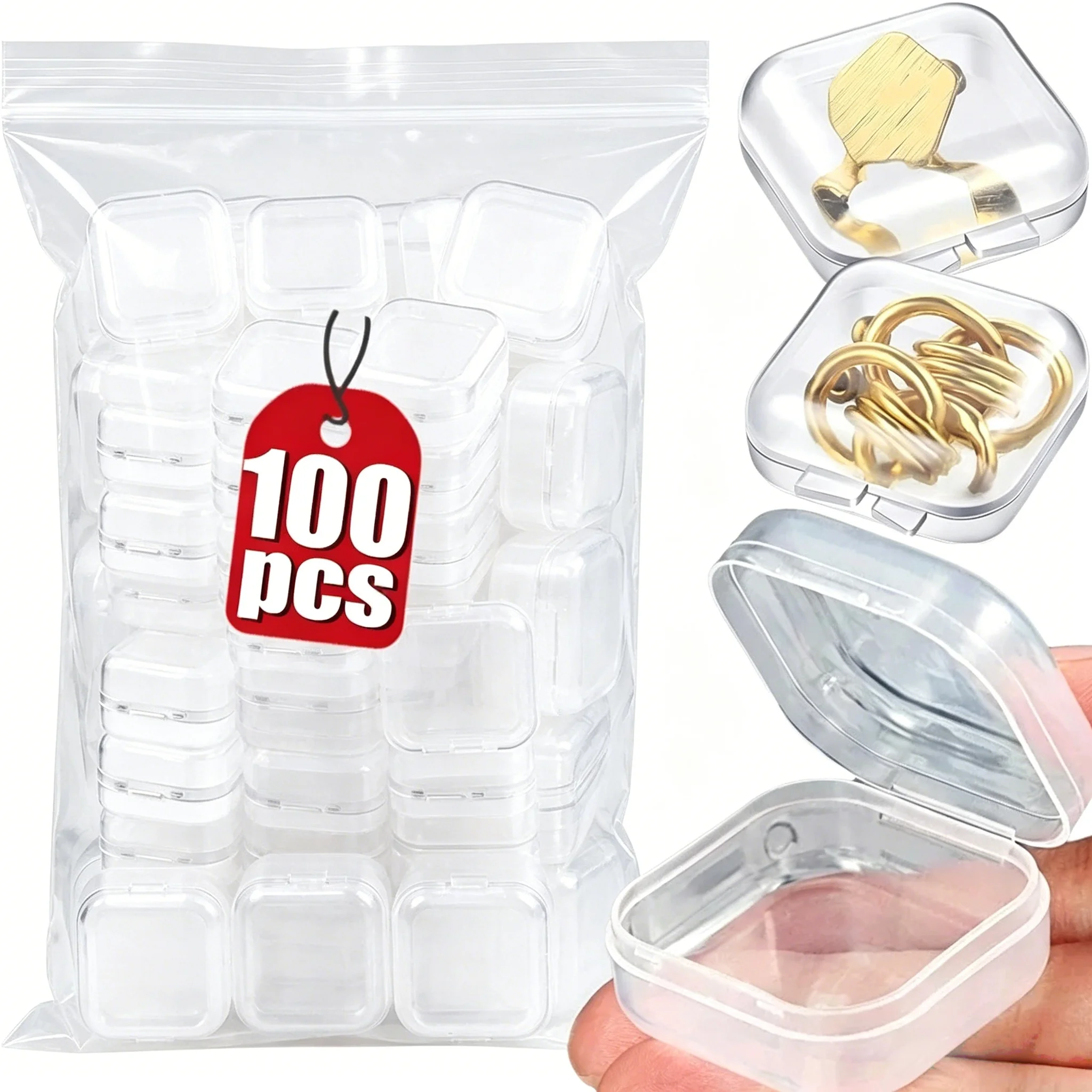 

Transparent Plastic Mini Square Storage Box Covers Small Case for Pill Jewelry Earrings Dustproof Storage Pack Boxes Wholesale