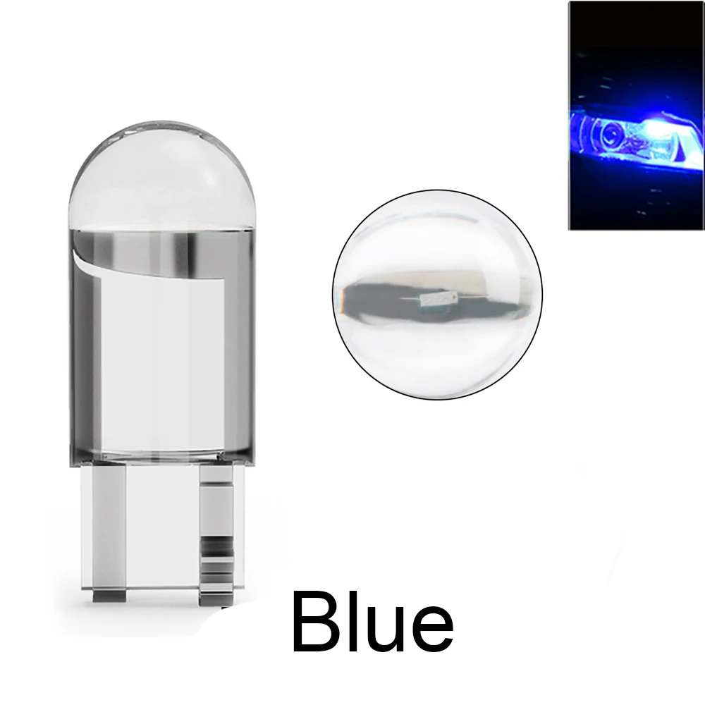 2/10 Stück W5W 194 T10 Glasgehäuse COB LED Autolampe 3000K 6000K Weiß Blau Rot Keilförmige Kennzeichenleuchte Innenraumbeleuchtung