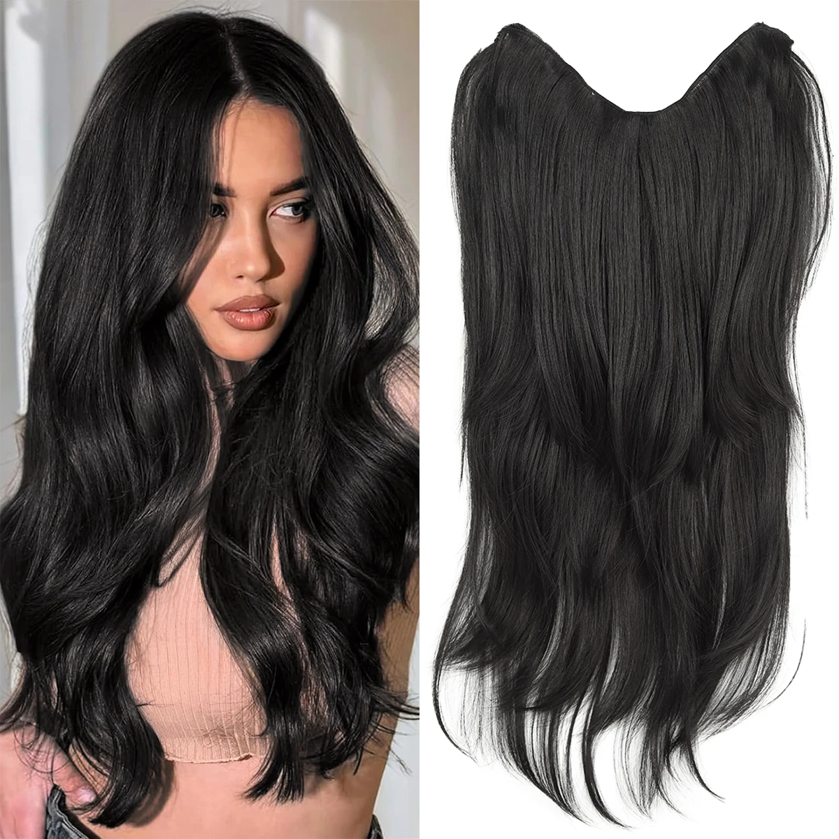

Synthetic 26-inch high-level long curly hair extension wig women's clip hair heat-resistant wig elegant atmosphere wig
