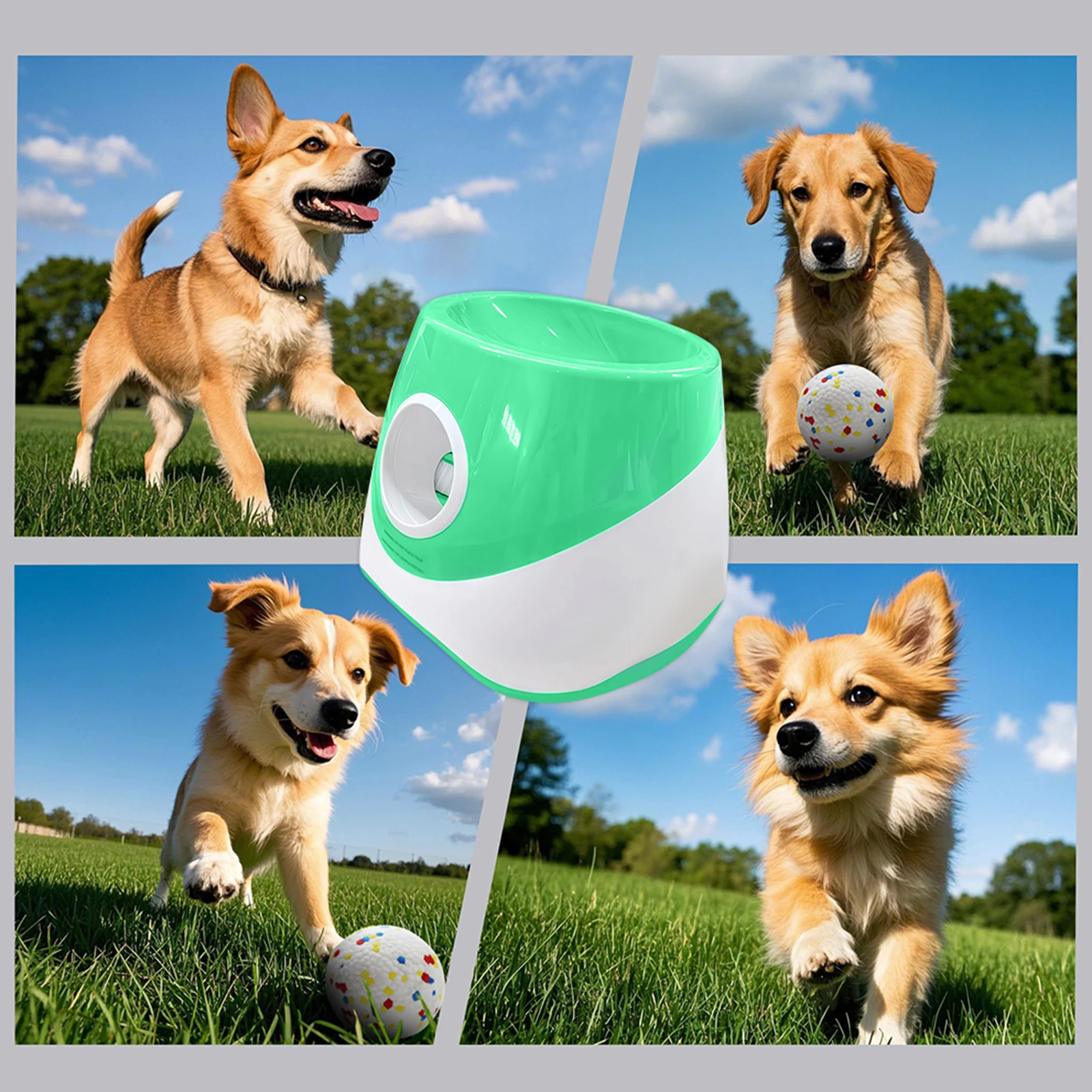 قاذفة كرة الكلب الأوتوماتيكية مع 3 مسافة للكلاب المتوسطة والصغيرة (أخضر)