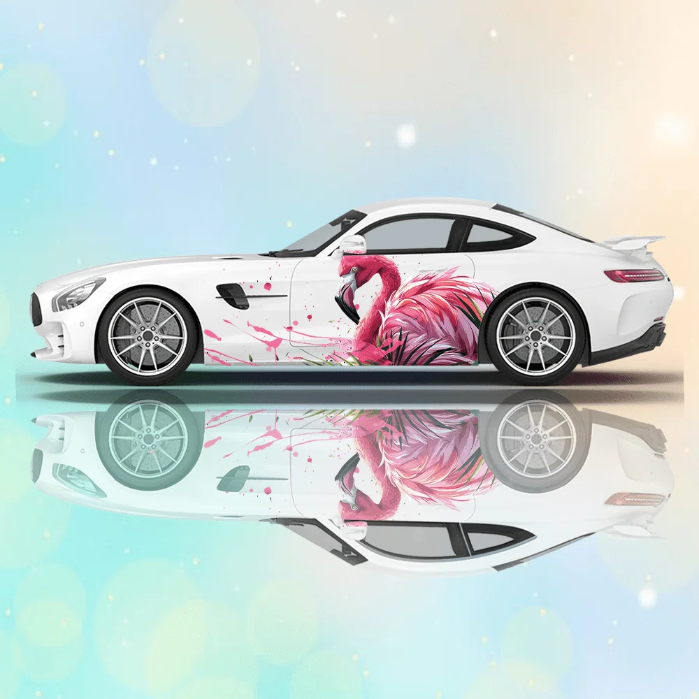 

Pink flamingo splash latte car sticker full body floral decoration scratches protect car sticker waterproof car vinyl wraps
