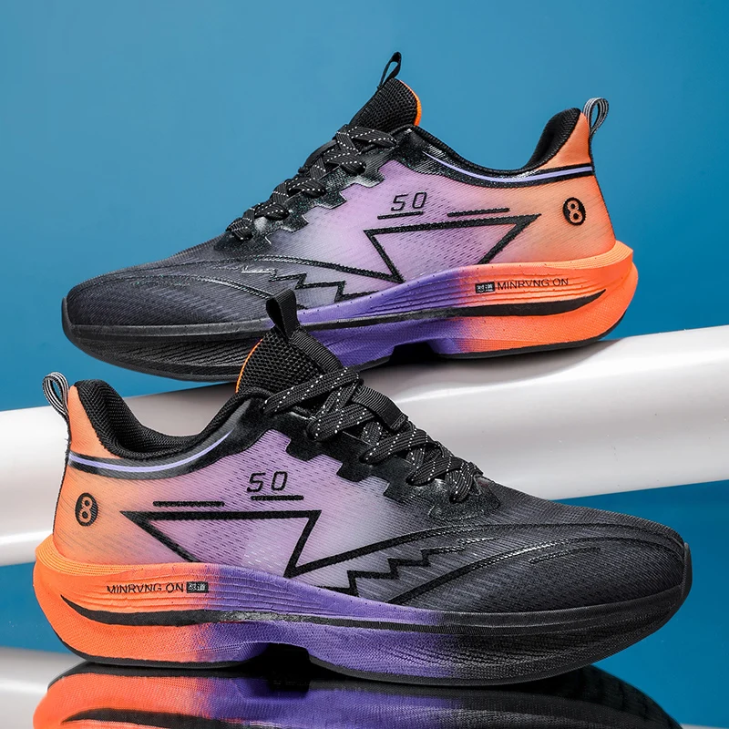 Carbon Plate Running Shoes for Men with Mesh Surface, Featuring Shock Absorption, Breathability, Odor Resistance, Versatile, Casual, and Trendy, Suitable for Fitness, Running, and Everyday Casual Wear.