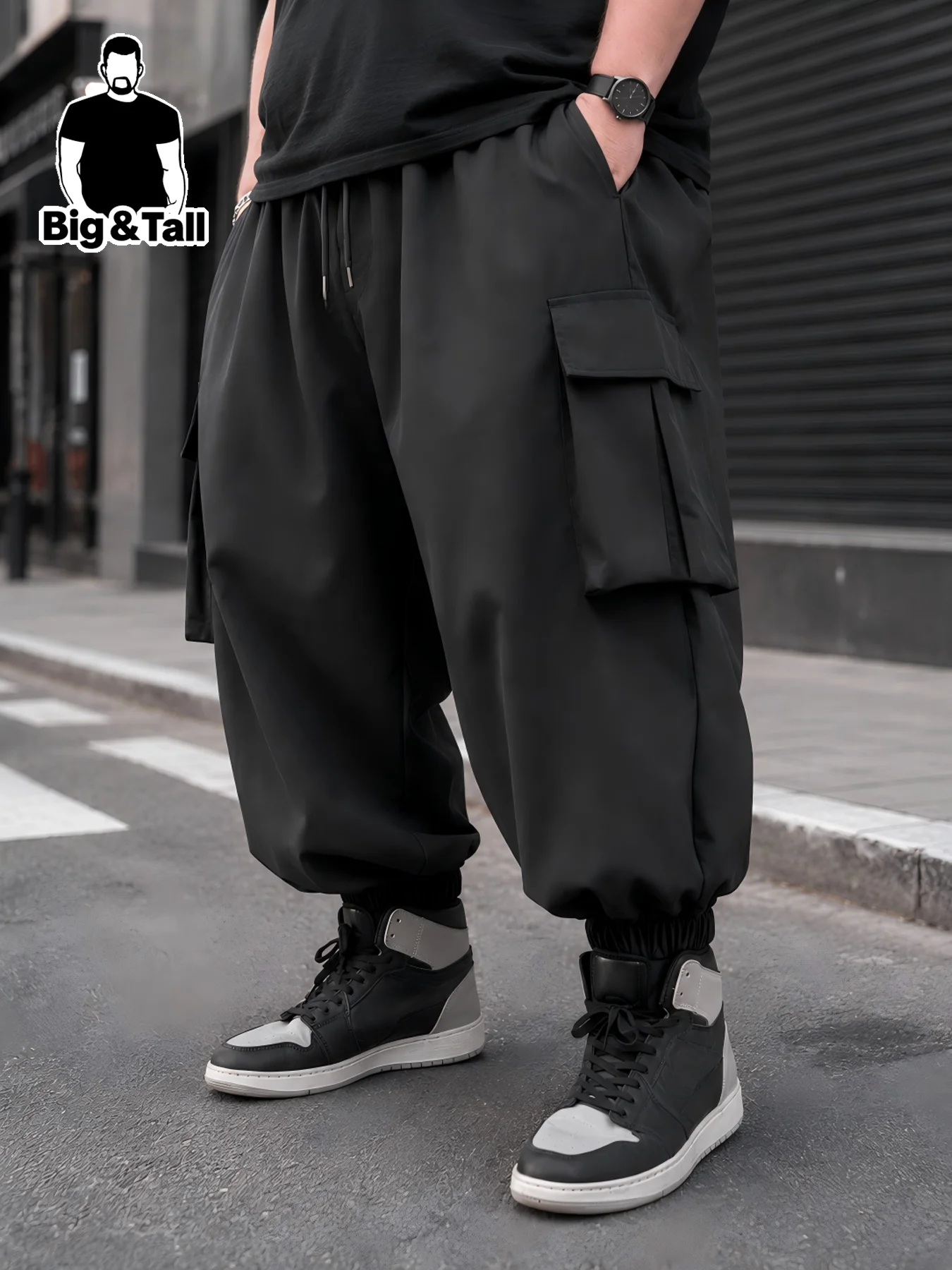Plus-Size Herren Streetwear Komfortable Hose mit Seitentaschen Herbstmode Weites Bein Design Ideal für den Alltag