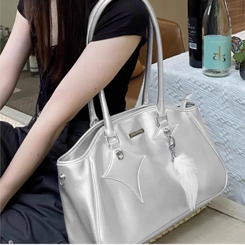 JIAERDI High Street Silver Tote Bag Purse Women Vintage Leather Casual Designer Luxury Bag Female Harajuku Aesthetic Y2k Bags