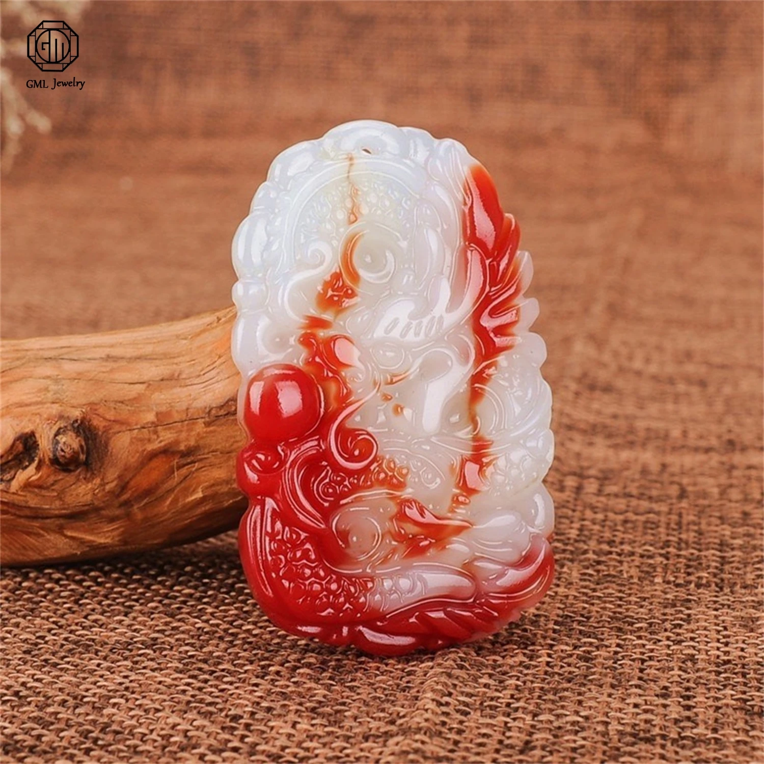 

Natural Xinjiang Blood Jade Red White Dragon Plaque Pendant Zodiac Sign Soaring World Unisex Hanging Necklace Amulet Jewelry