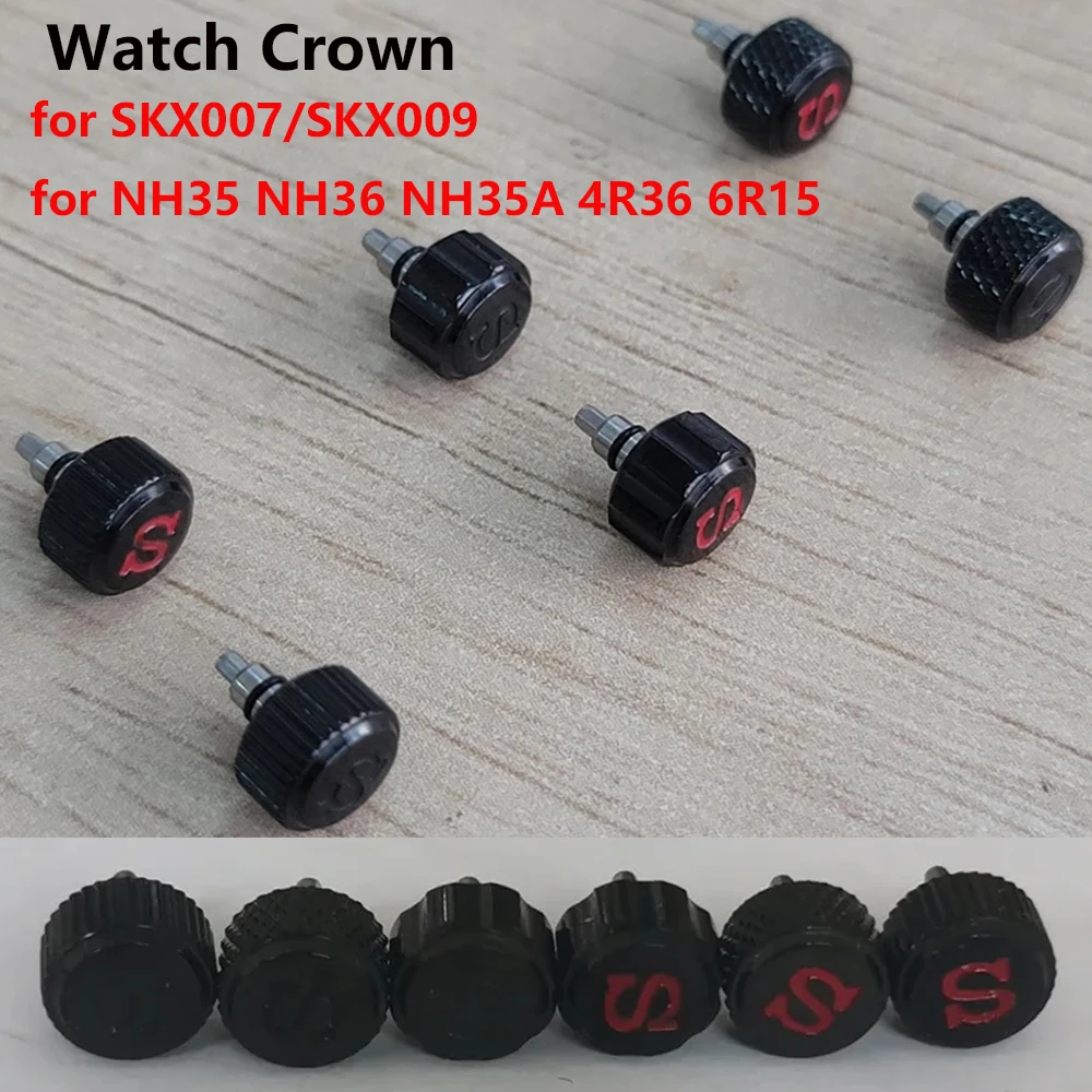 Watch Parts Black Stainless Steel Watch Crown with Winding Stem S Crown For SKX007 SKX009 NH35 NH36 NH34 4R35 4R36 7S26 Movement