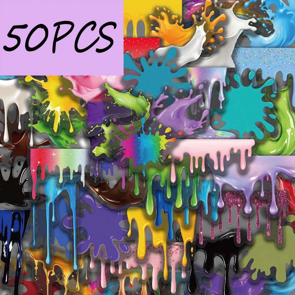50PCS Dripping Paint Creative Stickers, Suitable for Decorating Mobile Phones, Tablet Cases, Boxes, Waterproof PET stickers