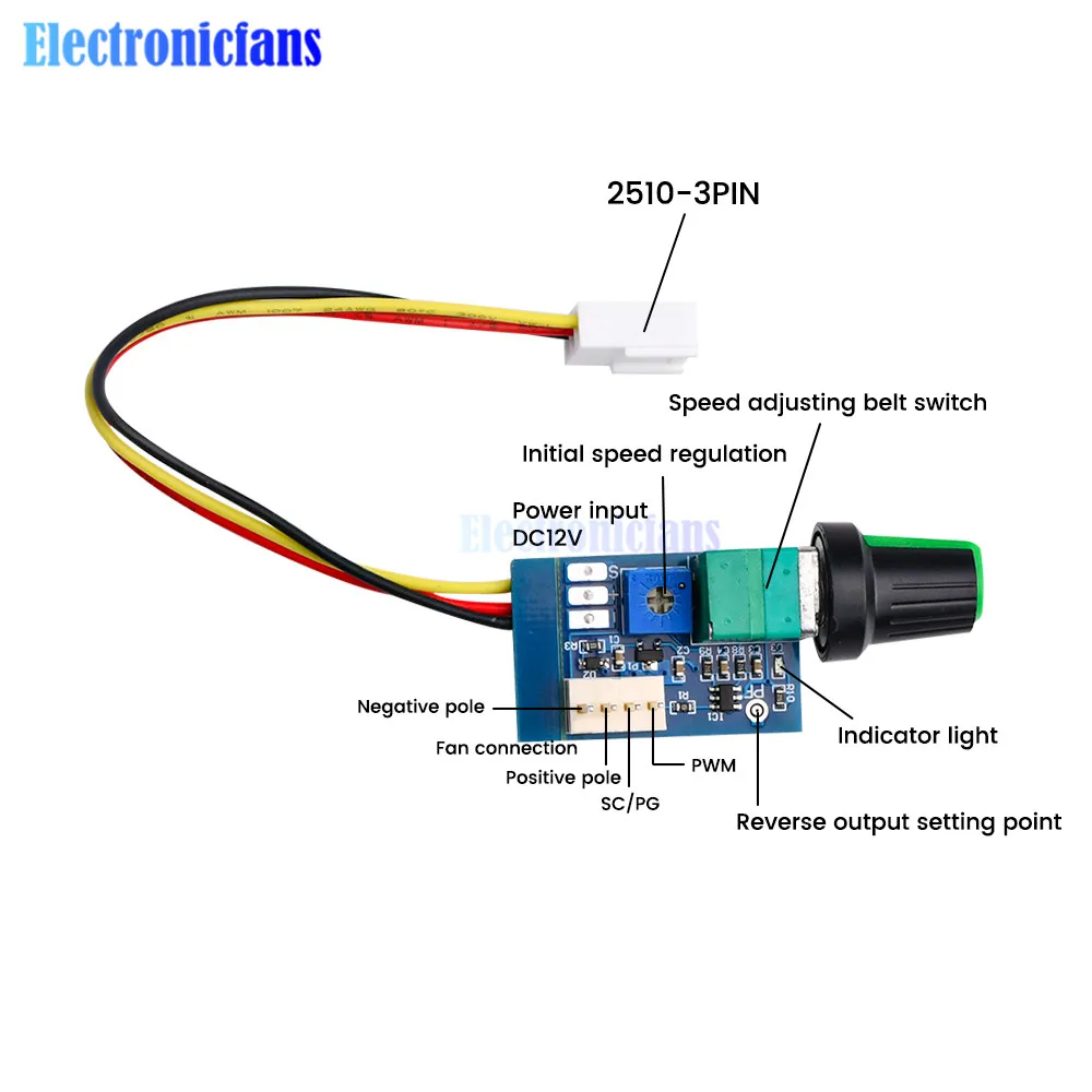 PWM Fan Speed Controller DC 12V 4 Wire Fan Motor Governor Board Module with Knob Switch Noise Reduction can be Shut Down