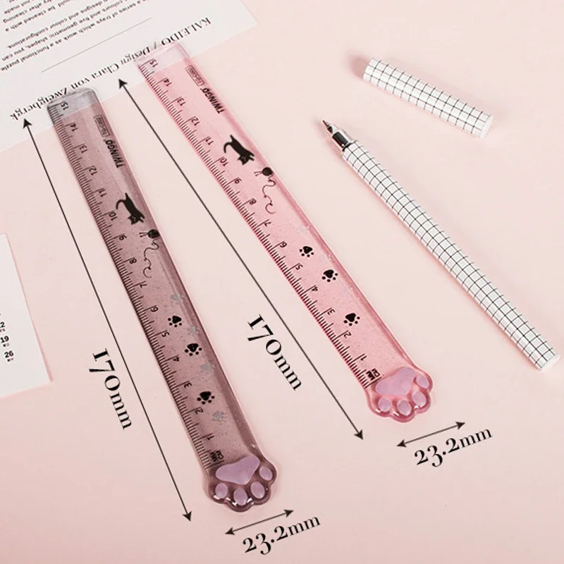 Cute Cat Paw Plastic Straight Rulers Kawaii Kitty Rulers Funny Drawing Gift Korean Office School Measuring Drawing Student Prize