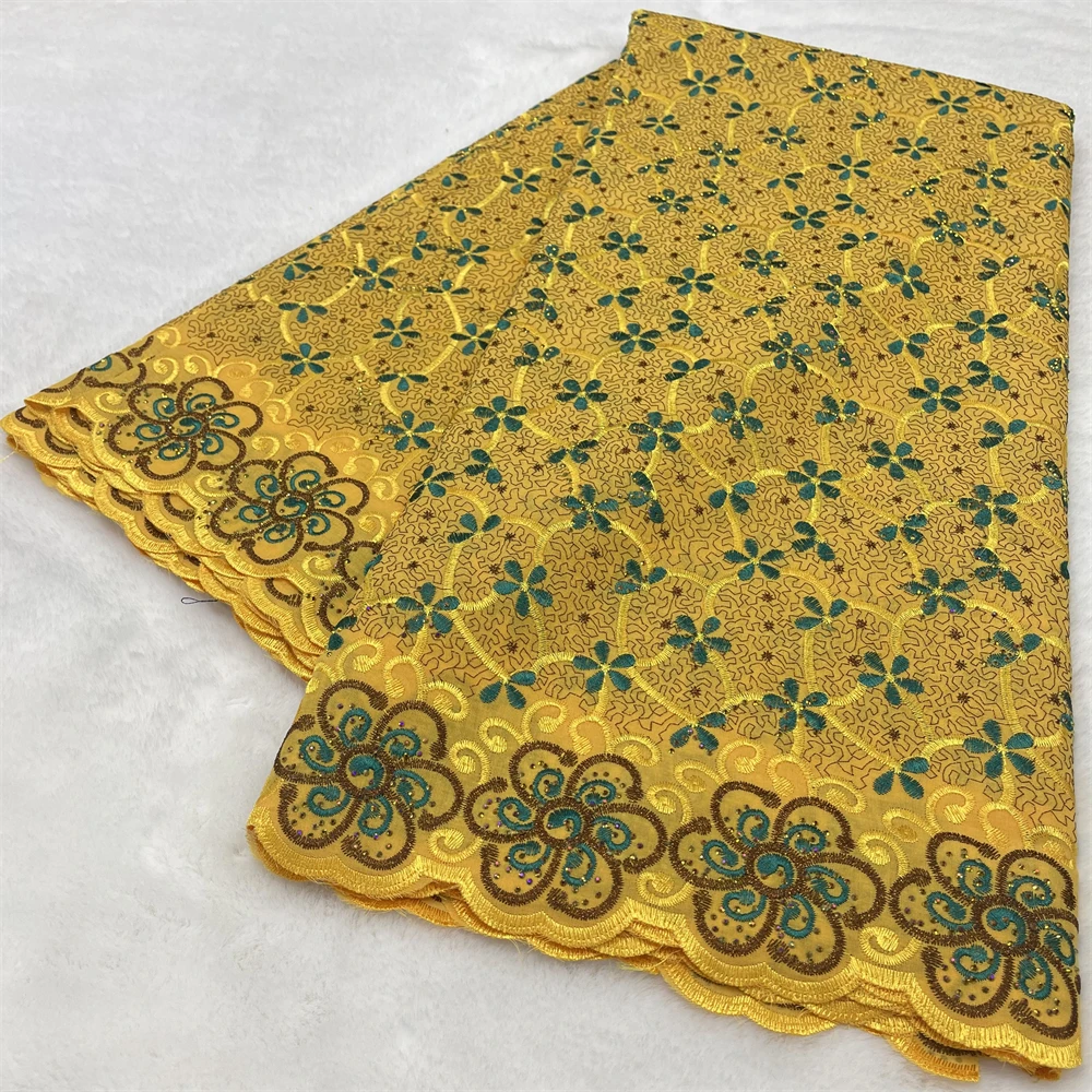 

2026 New African Swiss Voile Dry Cotton Lace Fabric 5 Yards Nigerian Embroidery Lace Fabric With Stones For Women Party Dress