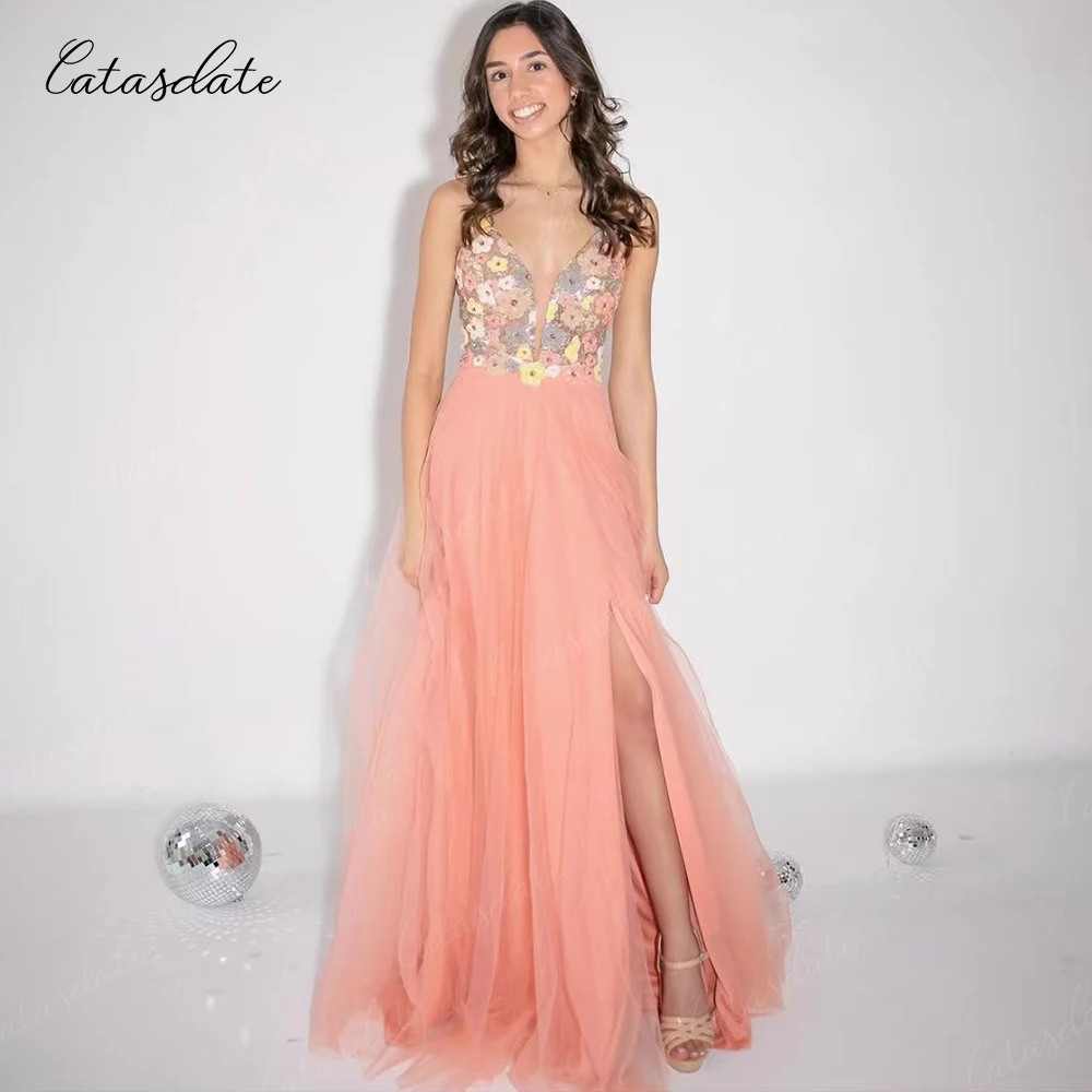 Catasdate Prom Dress 2024 Applique Evening Party Dress A Line Formal Occasion Dresses 3D Flowers vestidos de fiestas