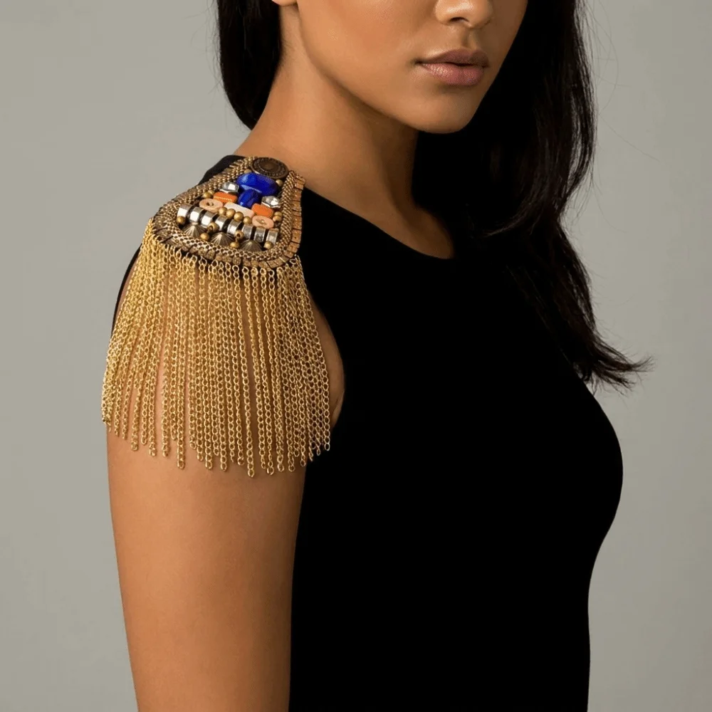 Exquisite Epaulet Tassel Chain Shoulder Board Brooch Punk Fringe Shoulder Mark Badge Pin Beads Epaulette Cosplay