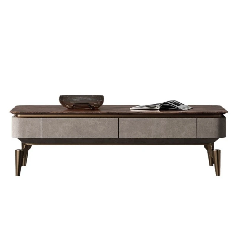 

Coffee table TV combination villa luxury large flat floor living room Italian light luxury walnut solid wood floor cabinet side