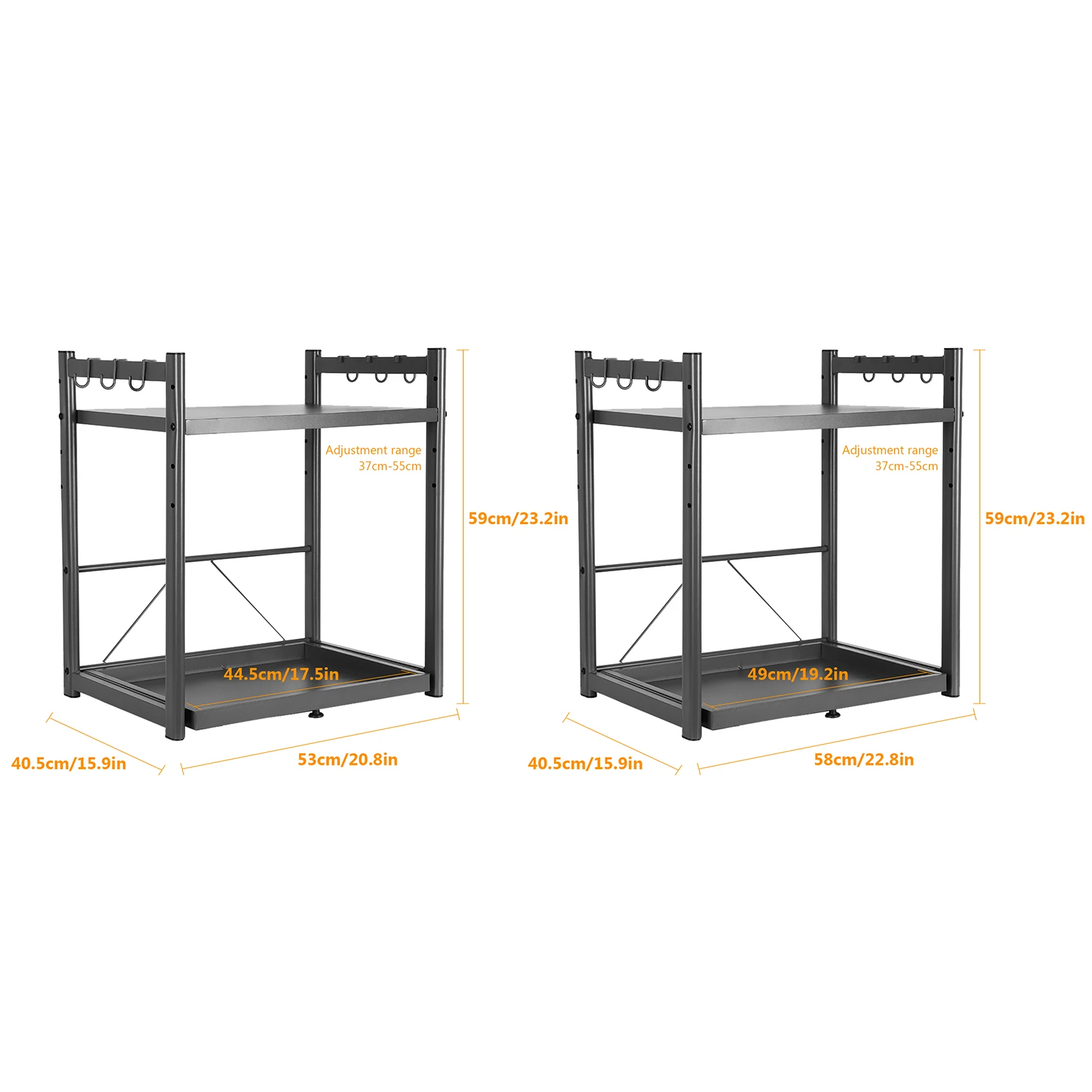 Expandable Microwave Rack with Hooks Extendable Microwave Stand Non Slip Over Microwave Shelf Carbon Steel for Countertop