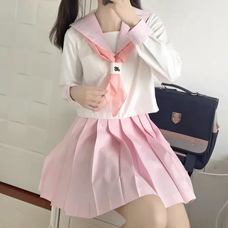 Conjunto de marinero coreano de estilo rosa para mujer, uniforme Seifuku de estudiante de secundaria JK, traje japonés, disfraces Cos, Falda plisada para niñas MN8