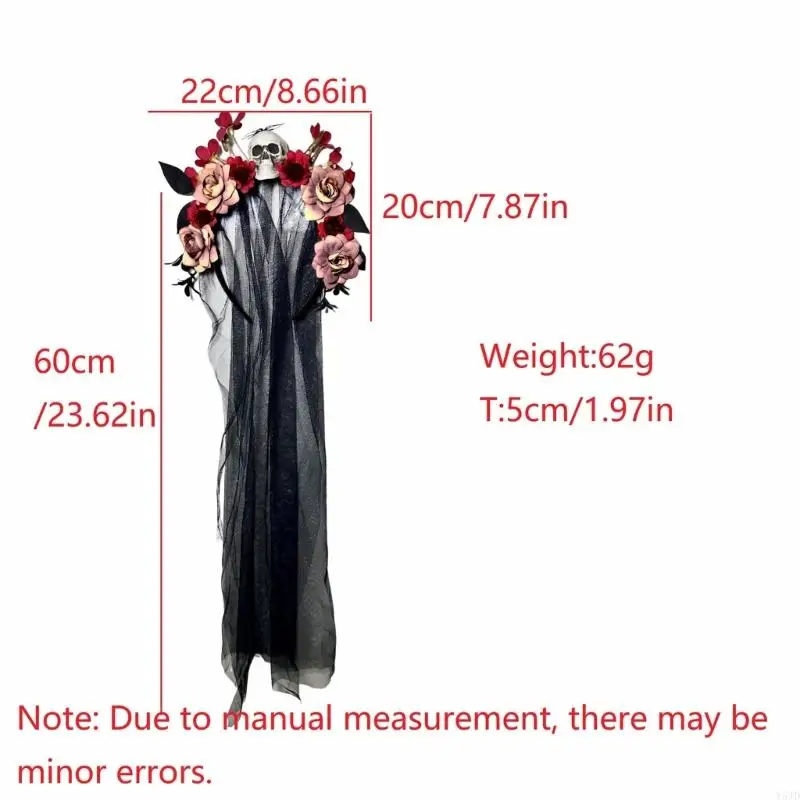 y5jd witch cosplay headpiece with skull punk flower hairband barty alloween party assent