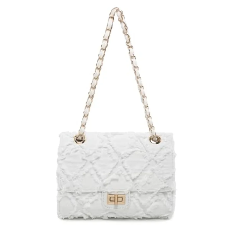 

Women Small Shoulder Bags Quilted Crossbody Distressed Jean Denim Purse Evening Bag Clutch Handbag Distressed Denim, Chic Chain